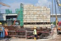 Construction workers stacking the maintain load test block at the construction site Royalty Free Stock Photo